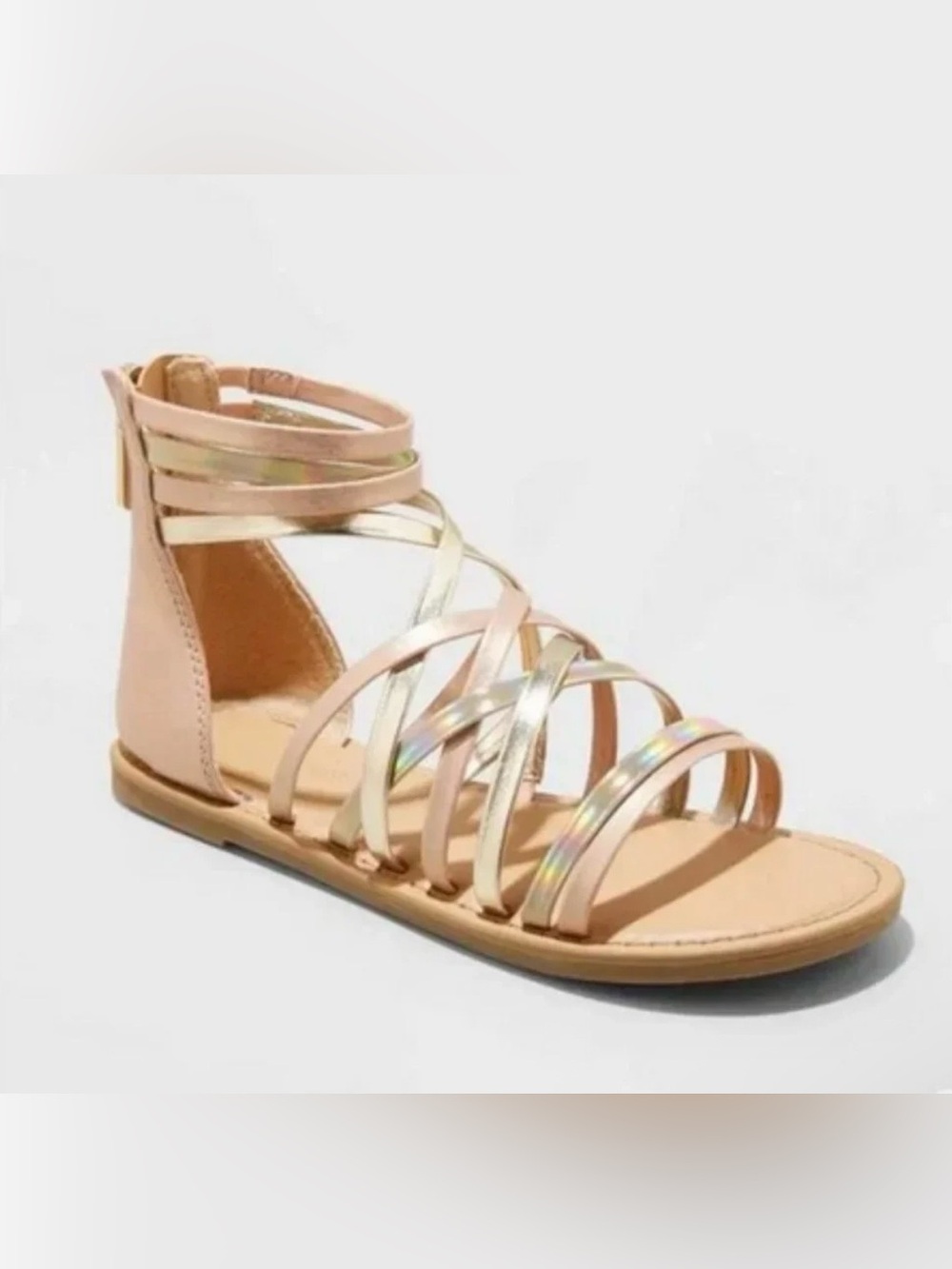 Cat & Jack Girls' Blush Pink and Iridescent Strappy Sandals